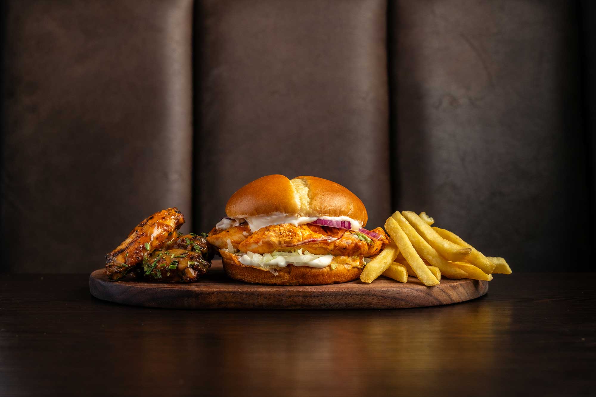 Grilled Burger, Wings & Fries